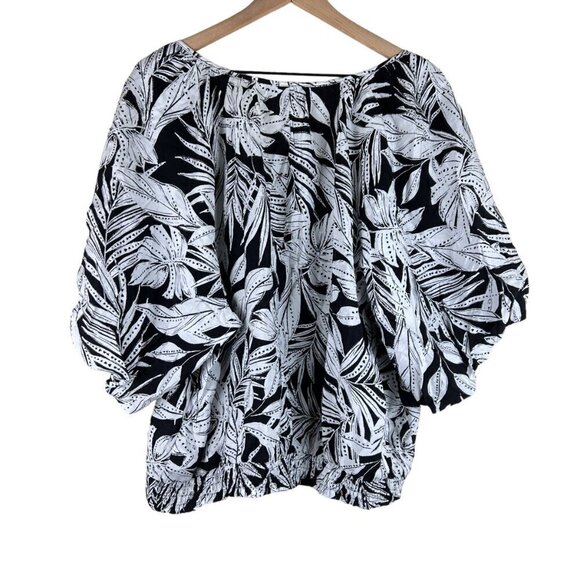 NWT Lane Bryant Black White Maui Leaves Crop Balloon Sleeve Top - Picture 6 of 6